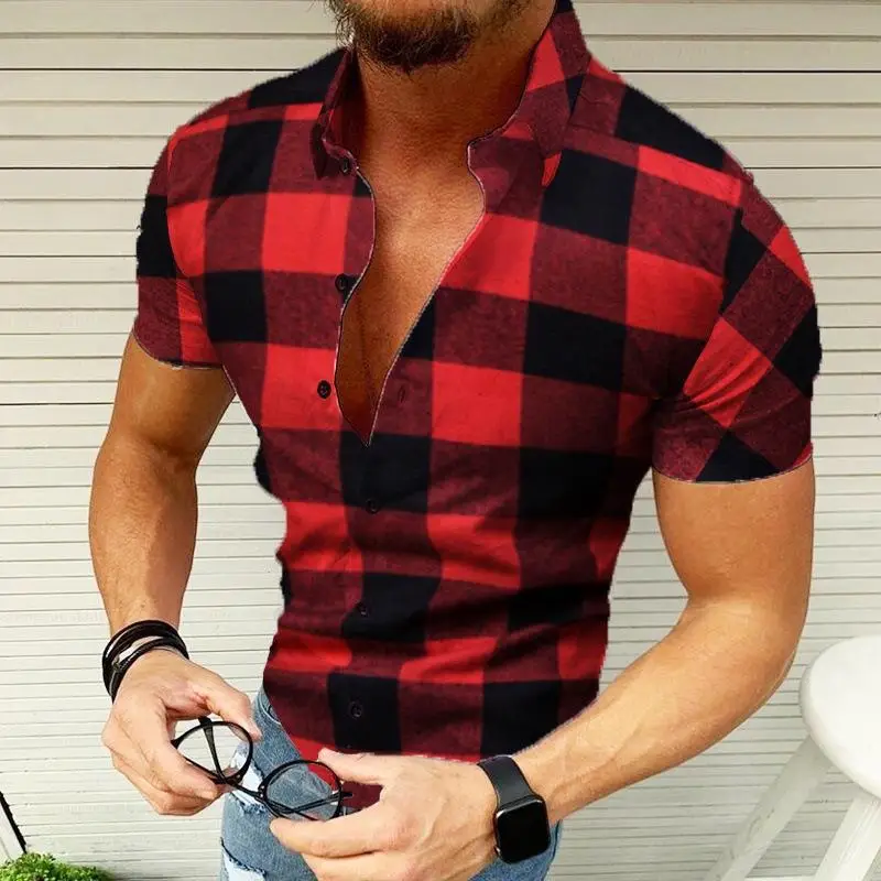 Men's Red White Striped Short Sleeve Shirt Large - Image 3