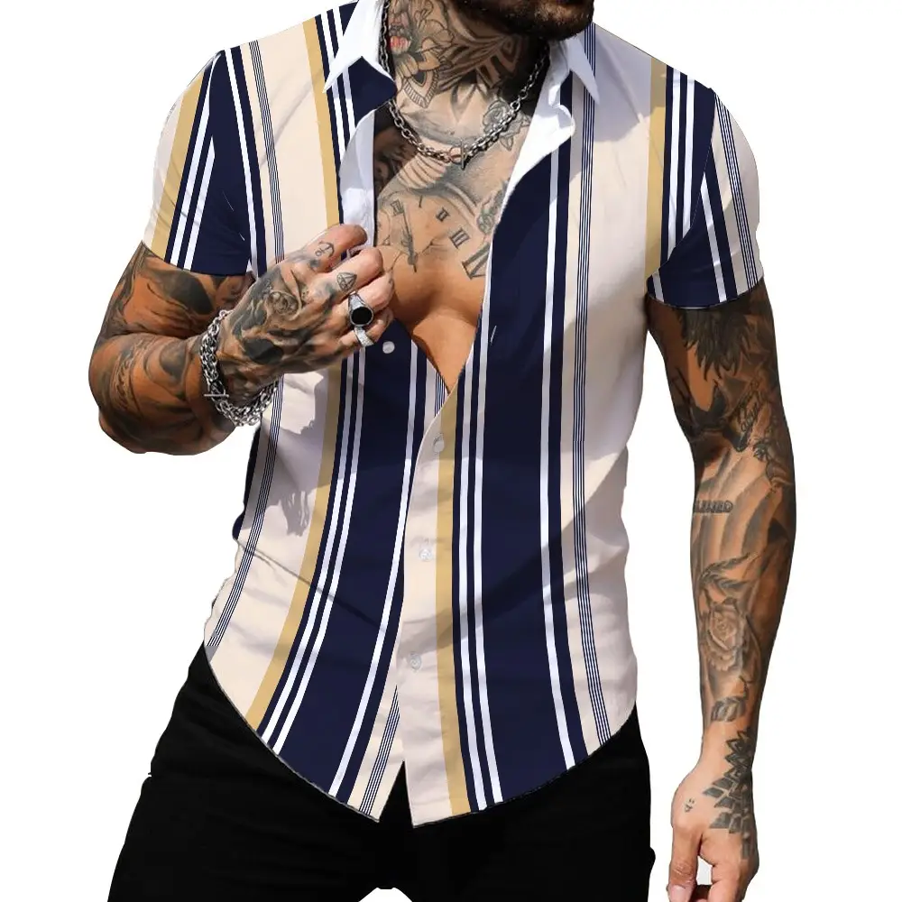 Men's Red White Striped Short Sleeve Shirt Large - Image 7