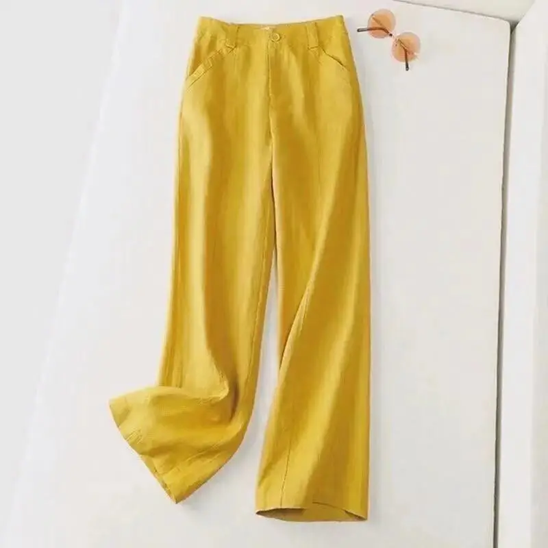 Summer 2023 Cotton Linen Wide Leg Pants High Waist Plus Size - Image 6