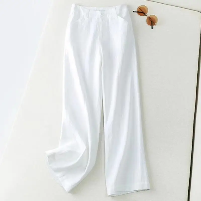 Summer 2023 Cotton Linen Wide Leg Pants High Waist Plus Size - Image 7