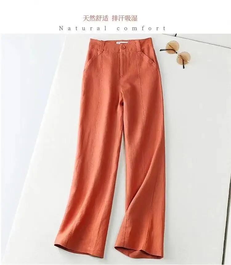 Summer 2023 Cotton Linen Wide Leg Pants High Waist Plus Size — feature 7
