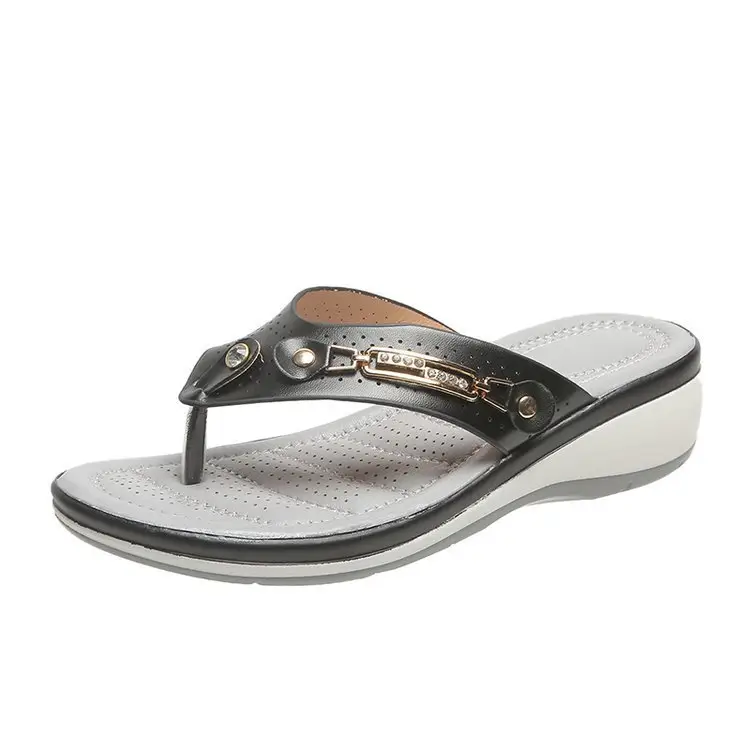 Women's Red White Flip Flops with Pearl Decor