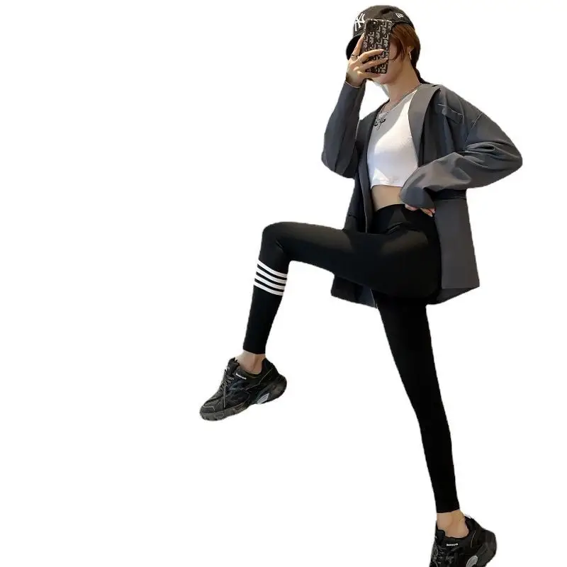 Women Black Flying Pants Stripe High Waist - Image 7
