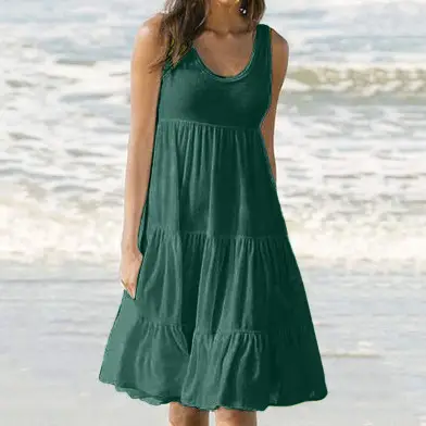 Women's Green Sleeveless Pleated Summer Dress 8 Yards - Image 10
