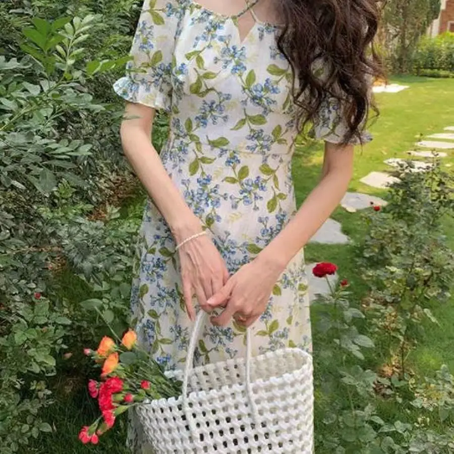 French Style Floral Lace-Up 2022 Dress Women - Image 5