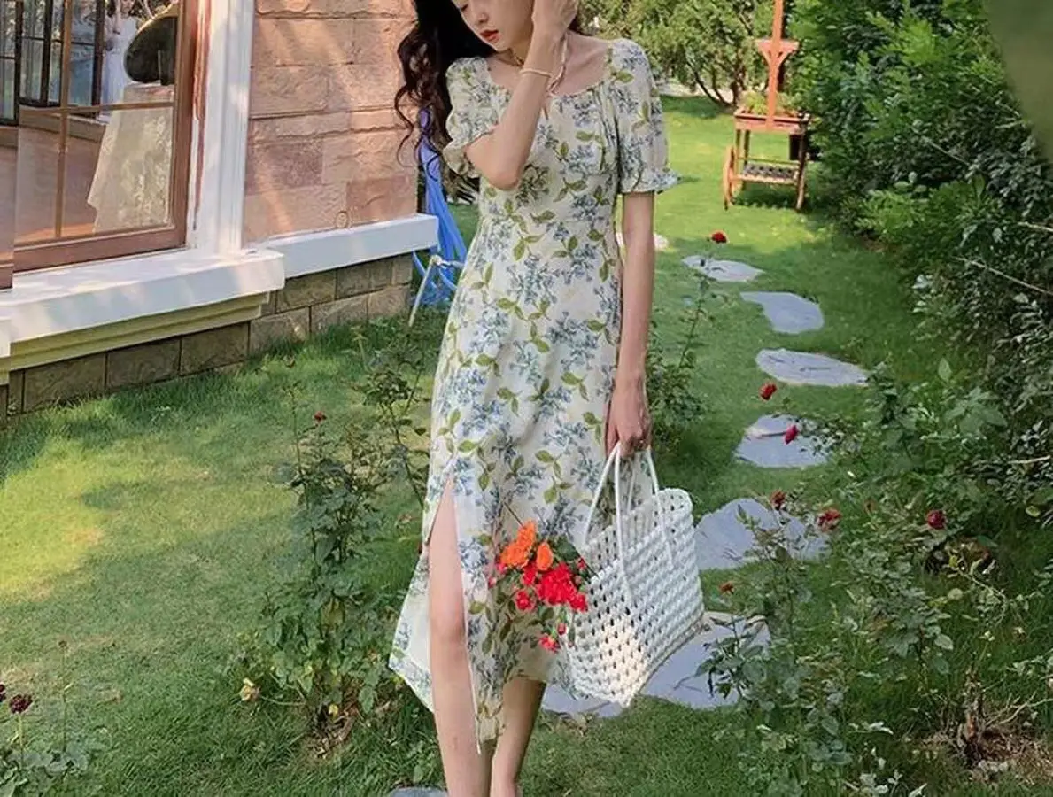 French Style Floral Lace-Up 2022 Dress Women — feature 5