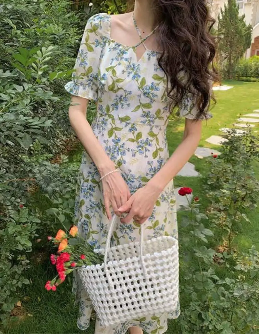 French Style Floral Lace-Up 2022 Dress Women — feature 7