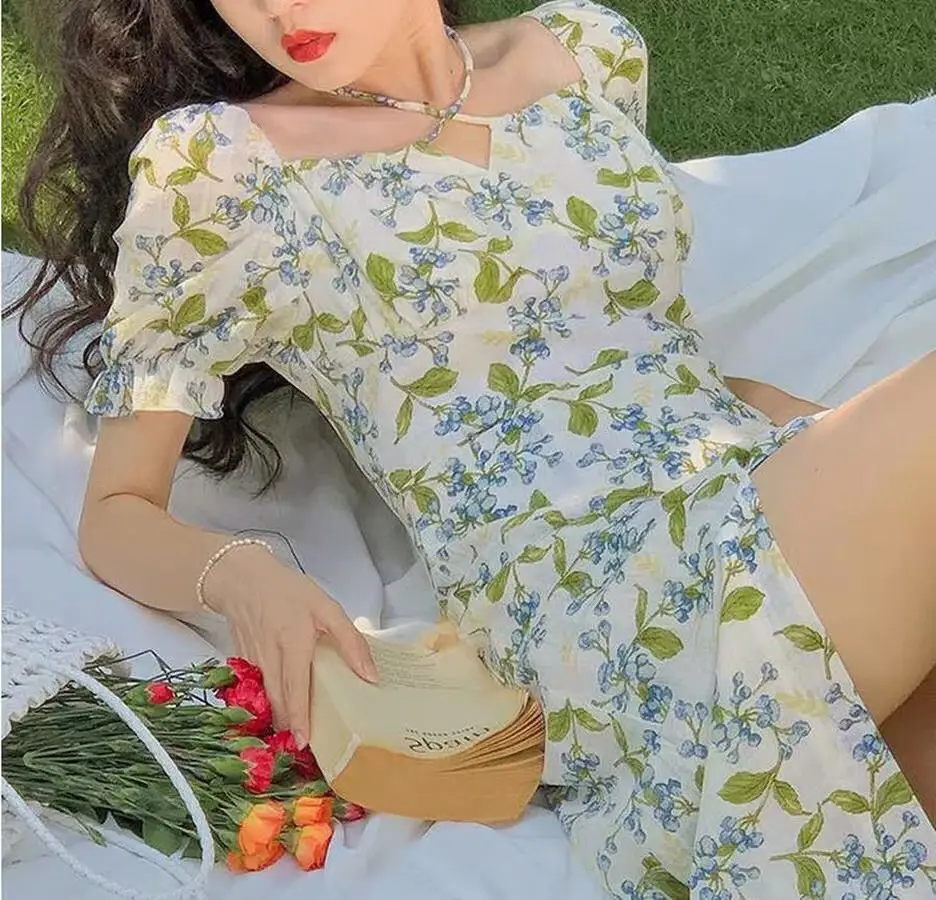 French Style Floral Lace-Up 2022 Dress Women — feature 8