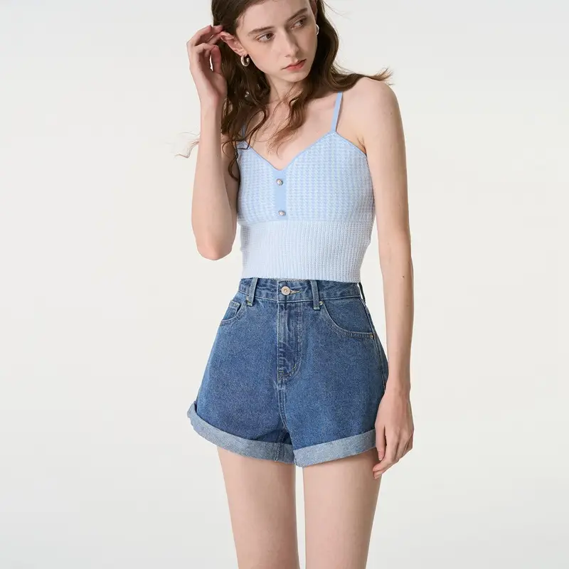 Women Denim Shorts 2024 Summer Loose Slimming Curled