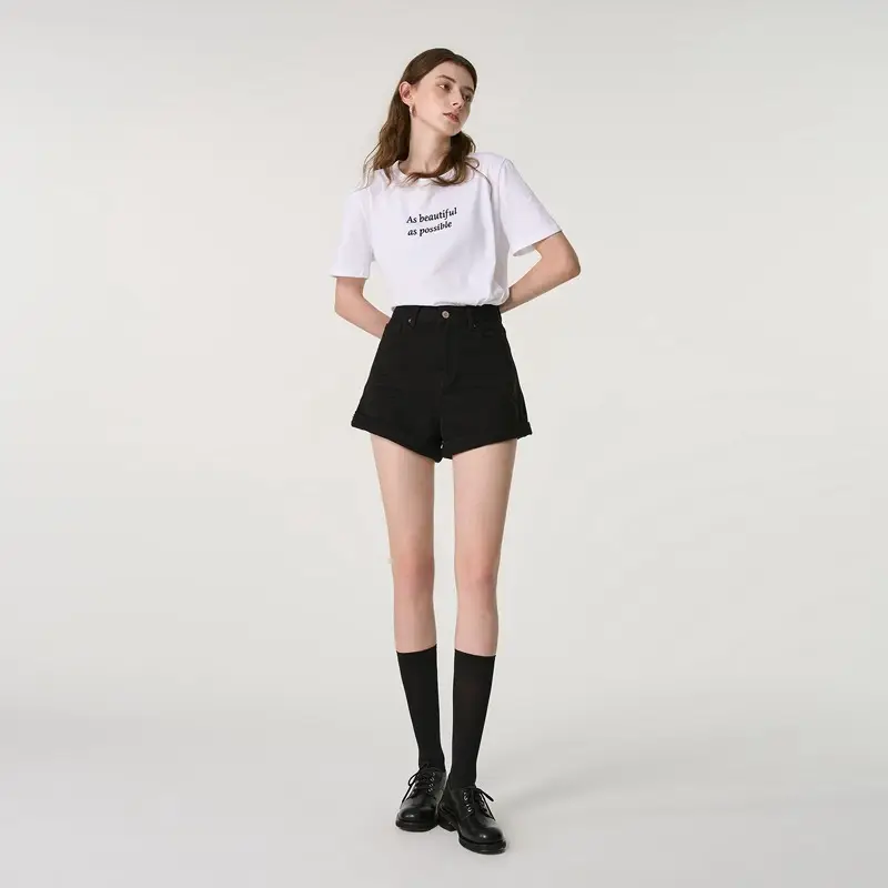 Women Denim Shorts 2024 Summer Loose Slimming Curled