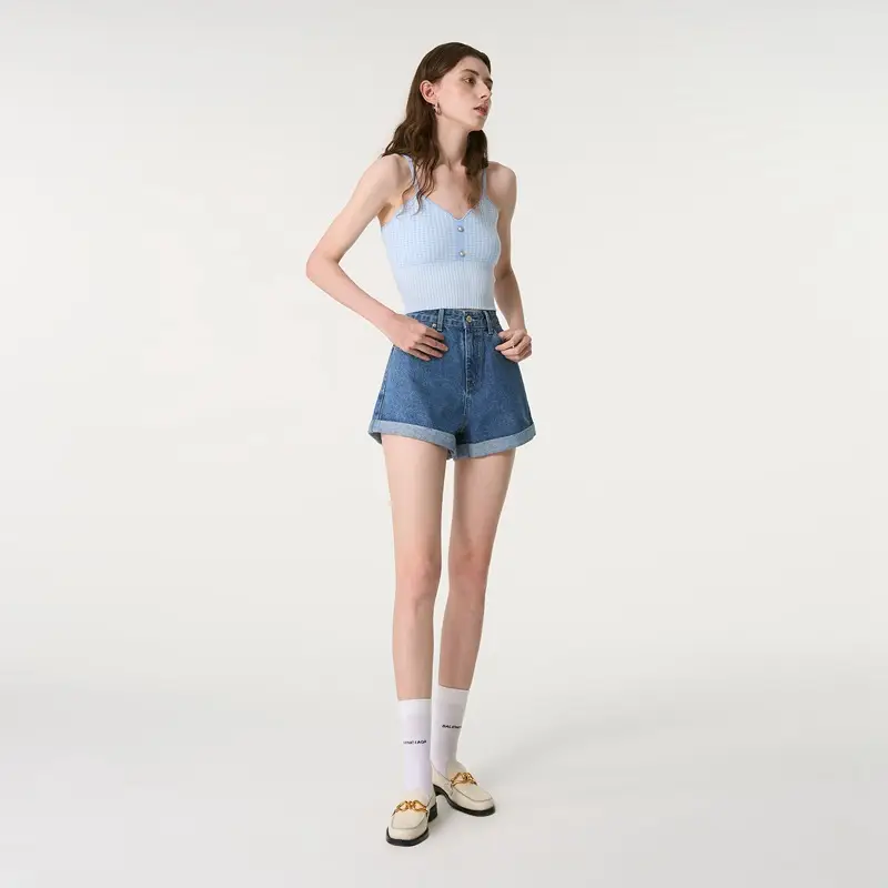 Women Denim Shorts 2024 Summer Loose Slimming Curled