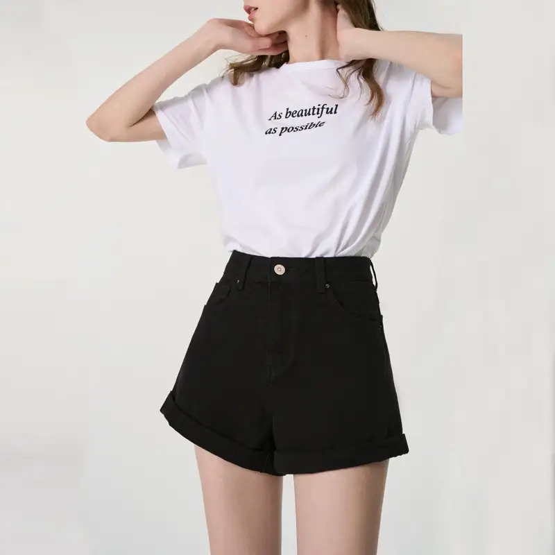 Women Denim Shorts 2024 Summer Loose Slimming Curled