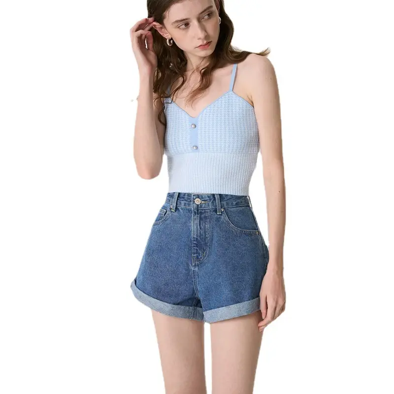 Women Denim Shorts 2024 Summer Loose Slimming Curled
