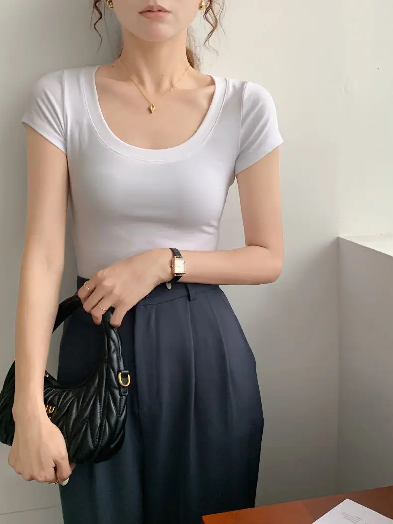 Women Cotton Crewneck T-Shirt Light Blue 2025 — feature 1