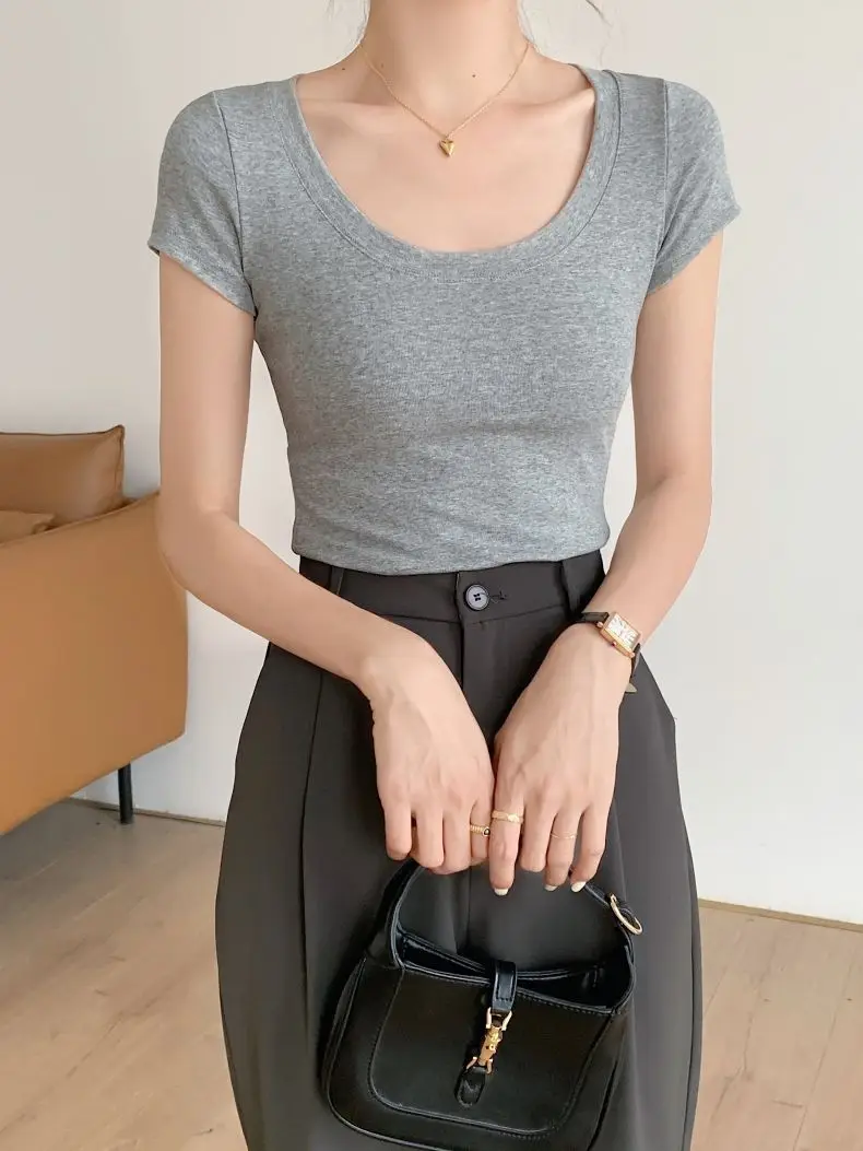 Women Cotton Crewneck T-Shirt Light Blue 2025 — feature 14
