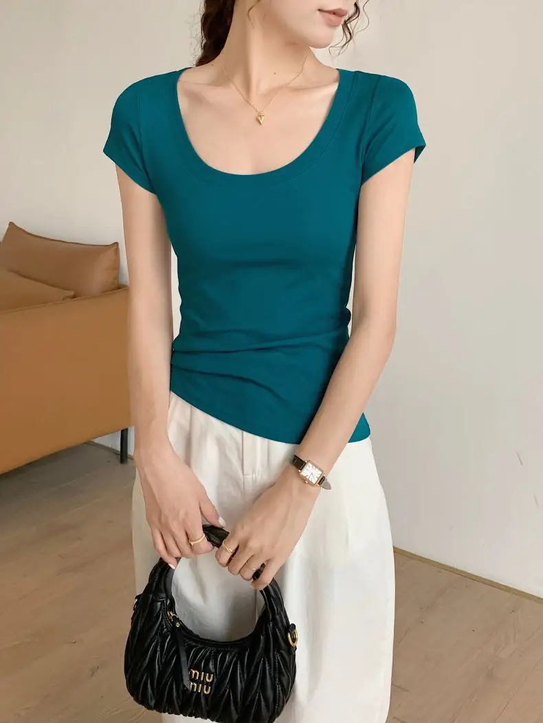 Women Cotton Crewneck T-Shirt Light Blue 2025 — feature 15