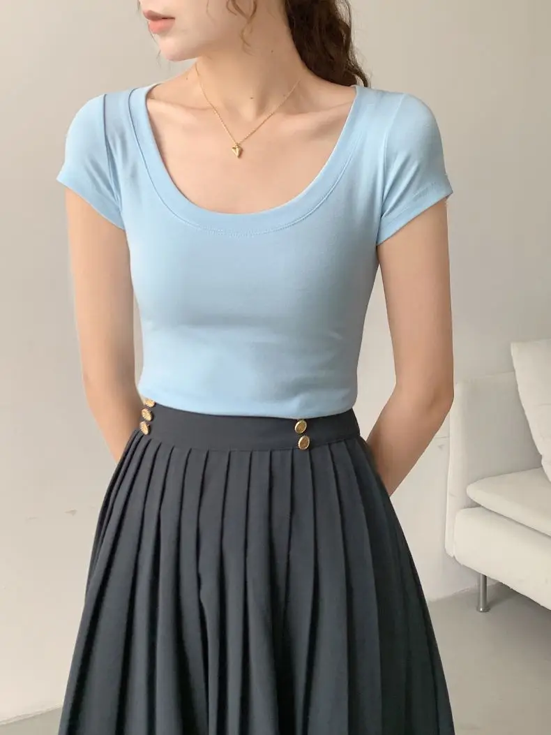 Women Cotton Crewneck T-Shirt Light Blue 2025 — feature 20