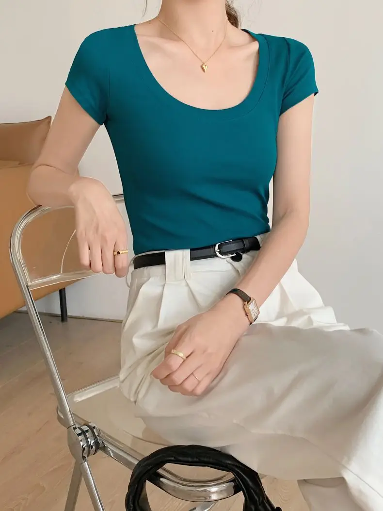 Women Cotton Crewneck T-Shirt Light Blue 2025 — feature 22