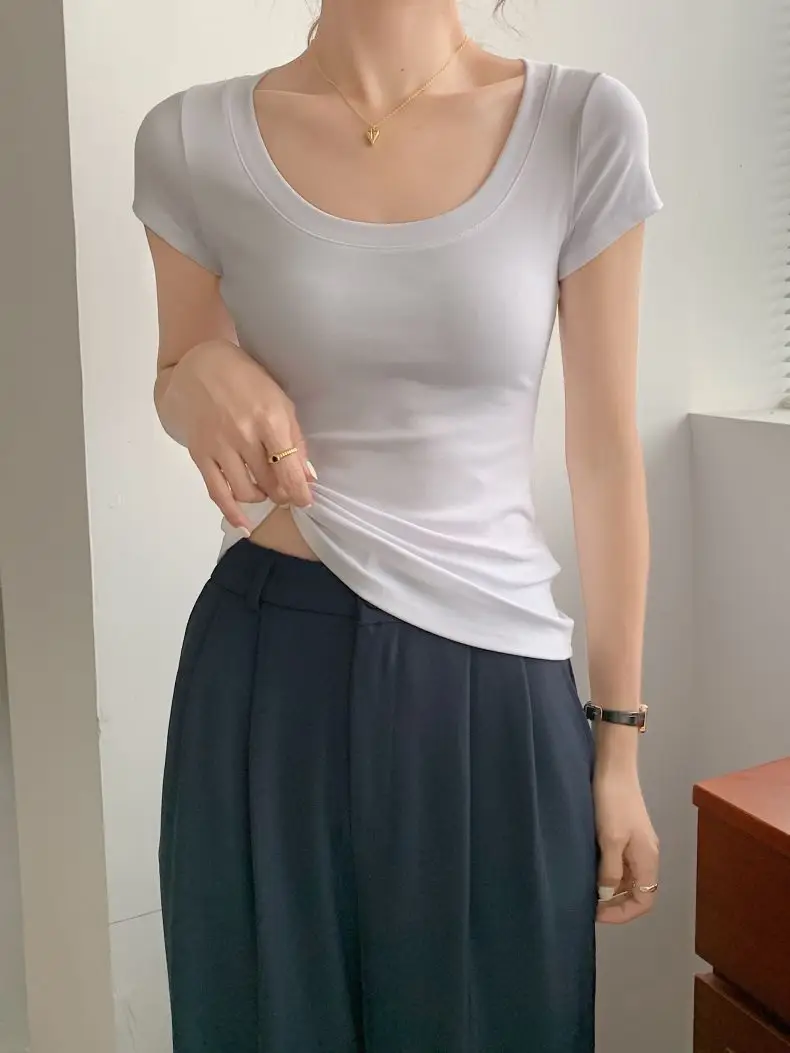Women Cotton Crewneck T-Shirt Light Blue 2025 — feature 24