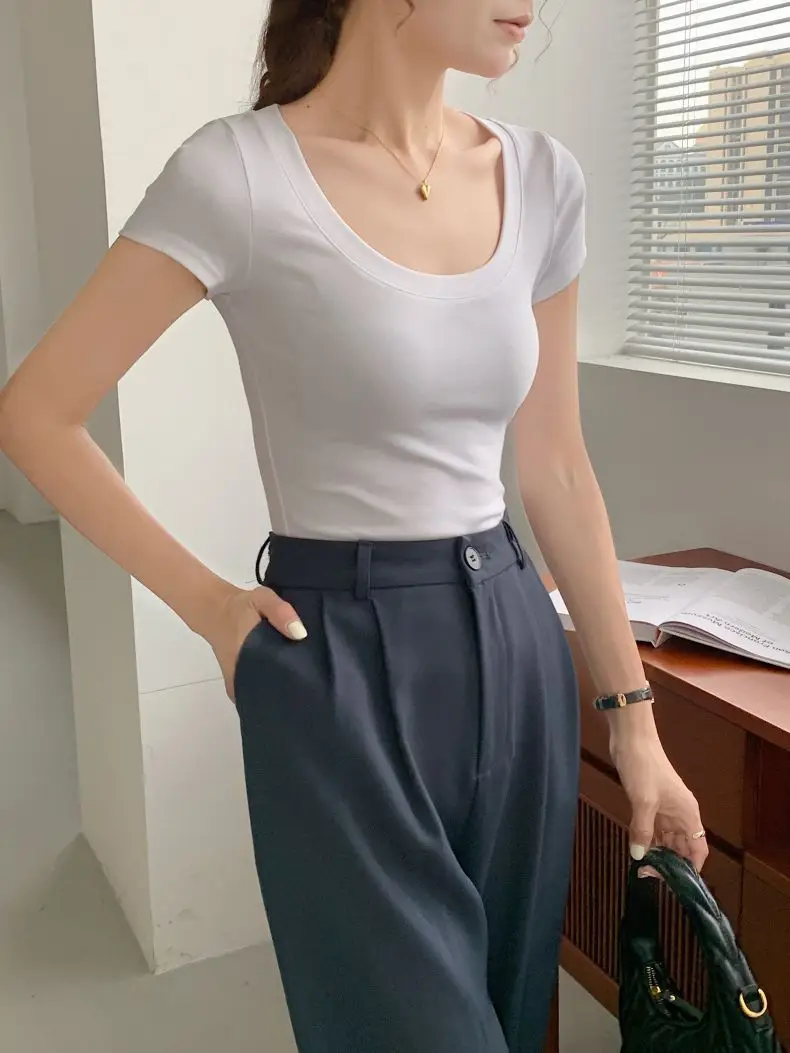 Women Cotton Crewneck T-Shirt Light Blue 2025 — feature 31