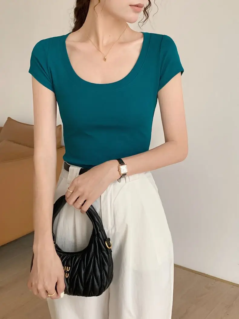 Women Cotton Crewneck T-Shirt Light Blue 2025 — feature 32