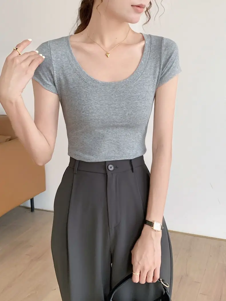 Women Cotton Crewneck T-Shirt Light Blue 2025 — feature 7