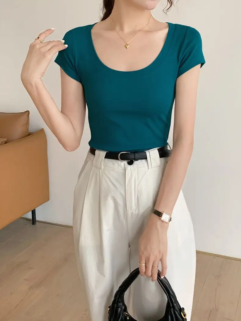 Women Cotton Crewneck T-Shirt Light Blue 2025 — feature 8