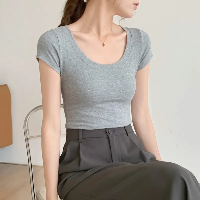 Women Cotton Crewneck T-Shirt Light Blue 2025 - Image 2
