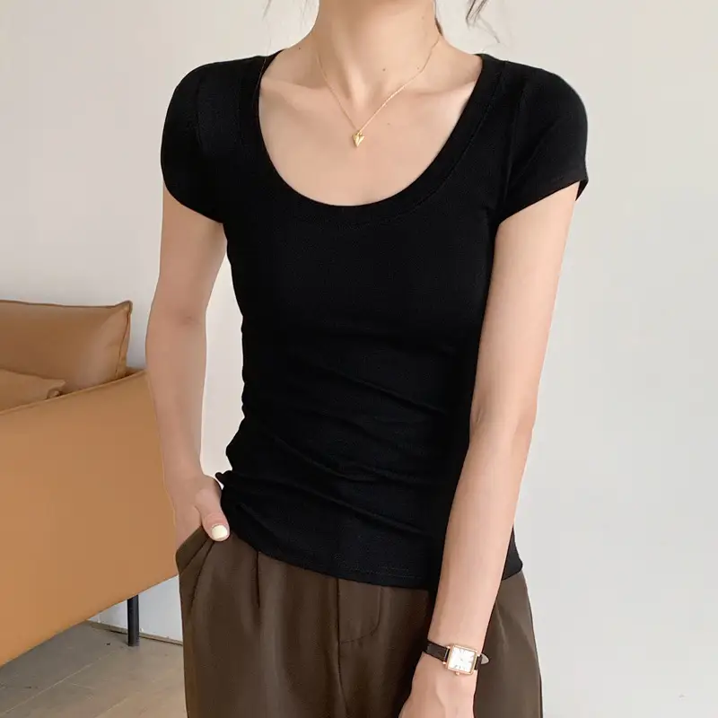 Women Cotton Crewneck T-Shirt Light Blue 2025 - Image 4