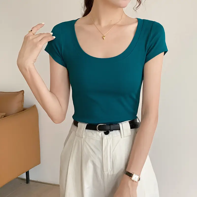 Women Cotton Crewneck T-Shirt Light Blue 2025 - Image 5