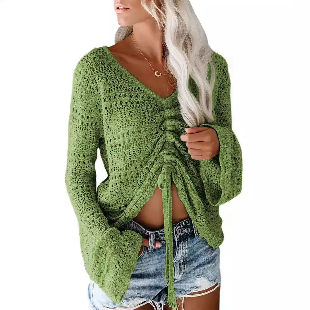 2023 Summer Beige Knitted Drawstring Sweater for Women - Image 12