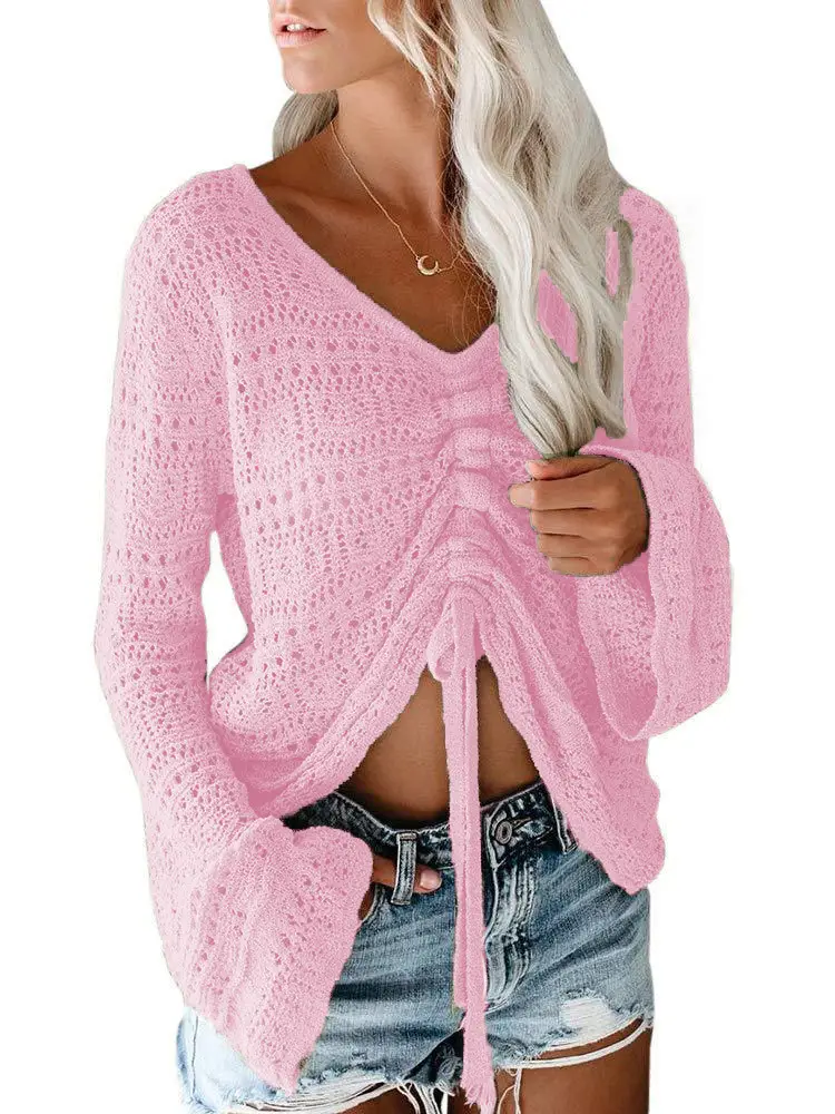 2023 Summer Beige Knitted Drawstring Sweater for Women - Image 2