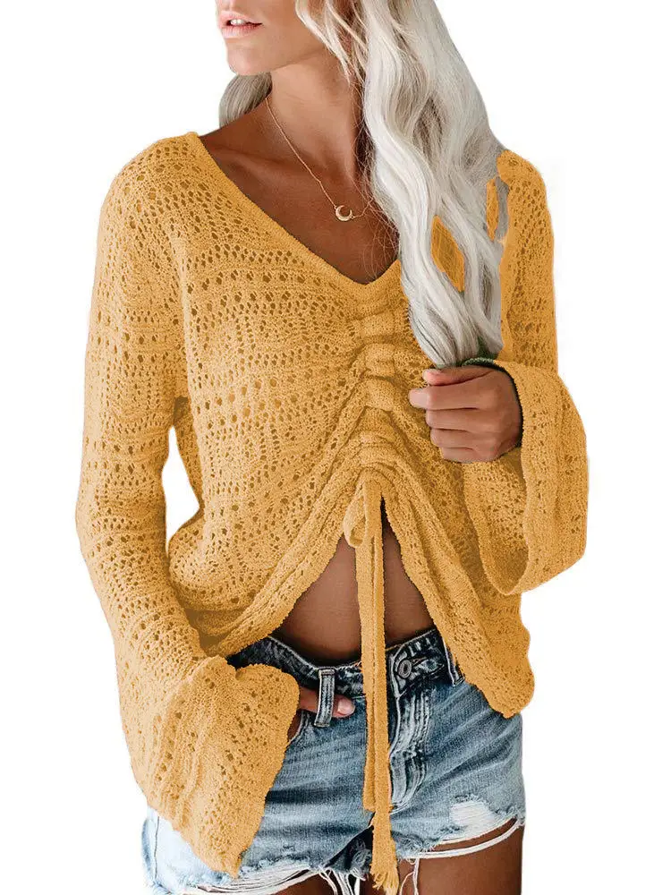 2023 Summer Beige Knitted Drawstring Sweater for Women - Image 3