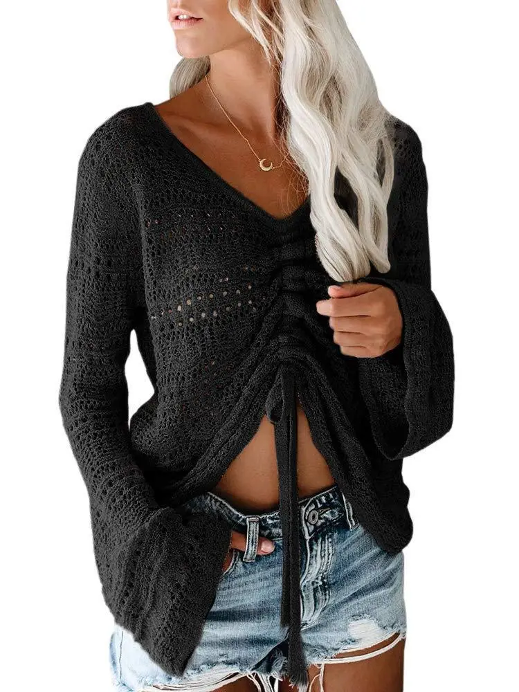 2023 Summer Beige Knitted Drawstring Sweater for Women - Image 4