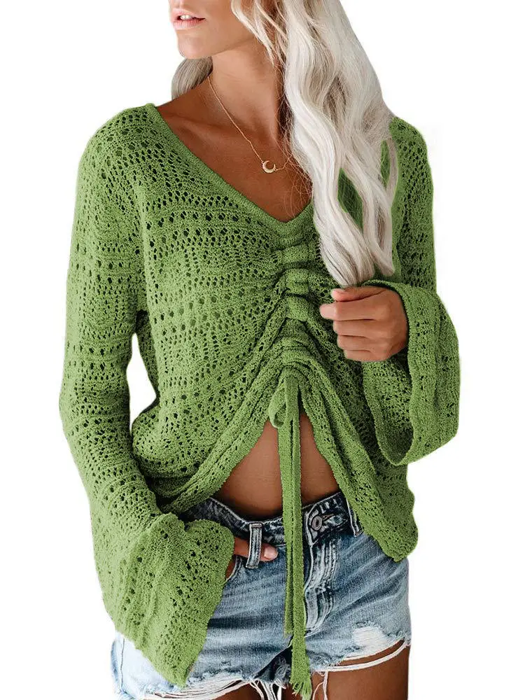 2023 Summer Beige Knitted Drawstring Sweater for Women - Image 6