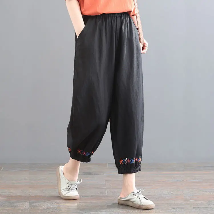 Women's Linen Nine-Piece Harem Pants Large Cream - Image 6