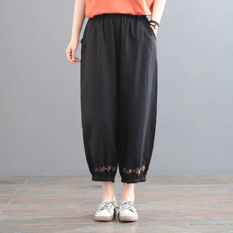 Women's Linen Nine-Piece Harem Pants Large Cream - Image 2