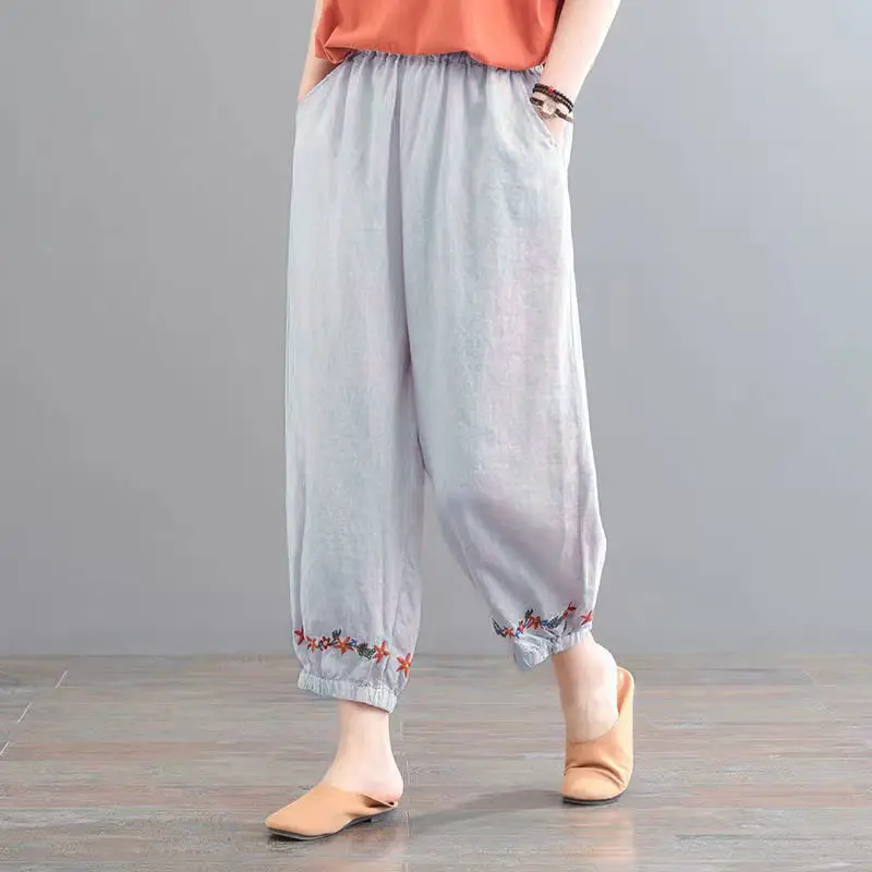 Women's Linen Nine-Piece Harem Pants Large Cream - Image 3