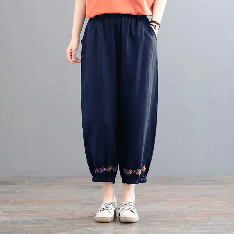 Women's Linen Nine-Piece Harem Pants Large Cream - Image 4