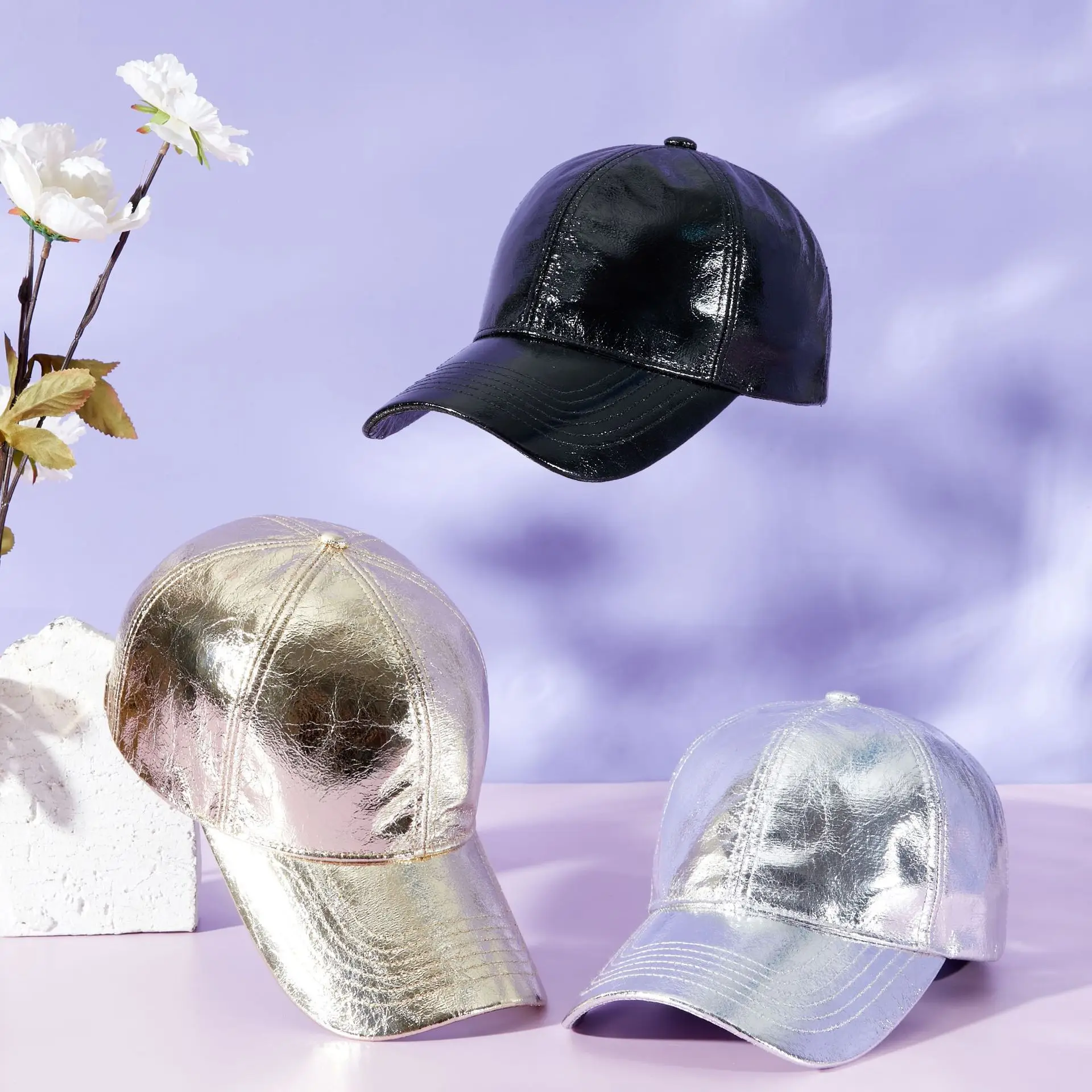 Silver Metal Glitter Baseball Cap for Men Women Summer - Image 6