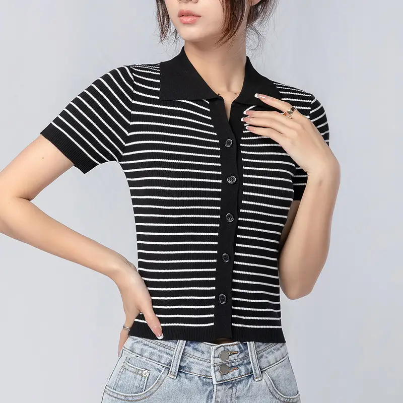 Women Striped Ice Silk Top Summer Top - Image 6