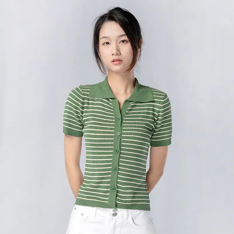 Women Striped Ice Silk Top Summer Top - Image 2