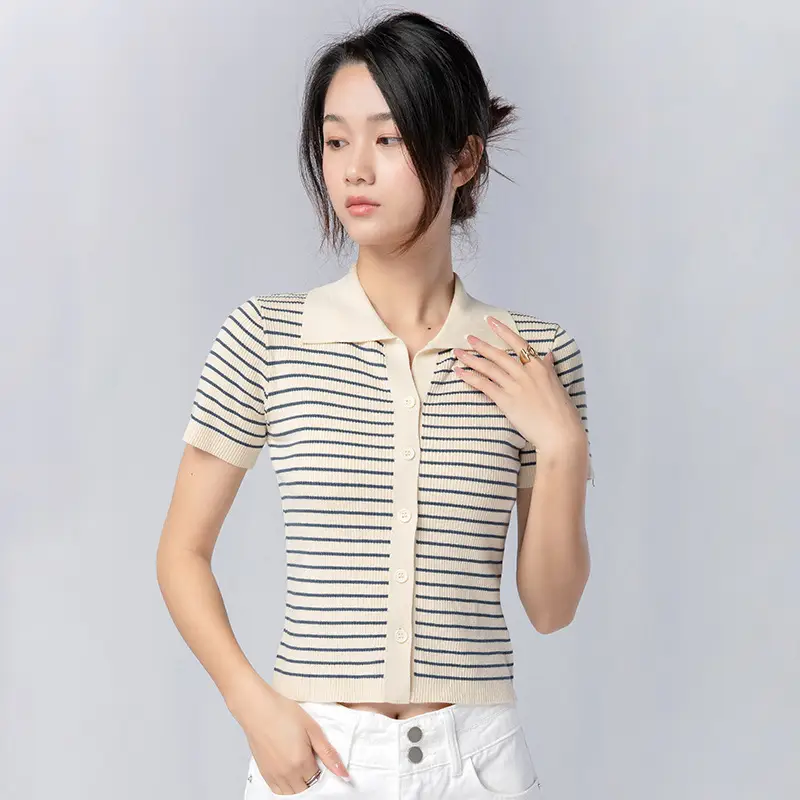 Women Striped Ice Silk Top Summer Top - Image 4