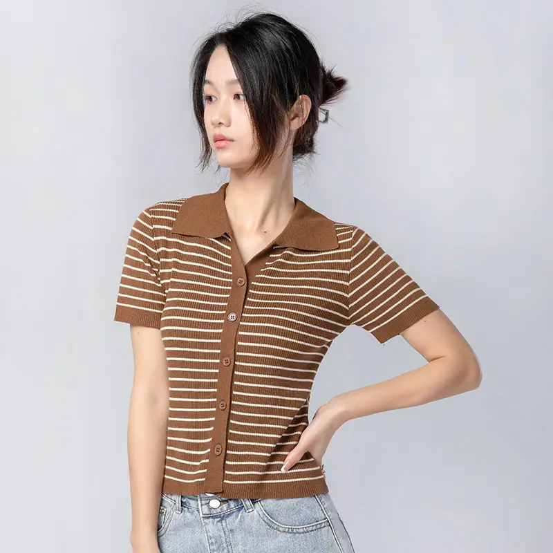 Women Striped Ice Silk Top Summer Top - Image 5