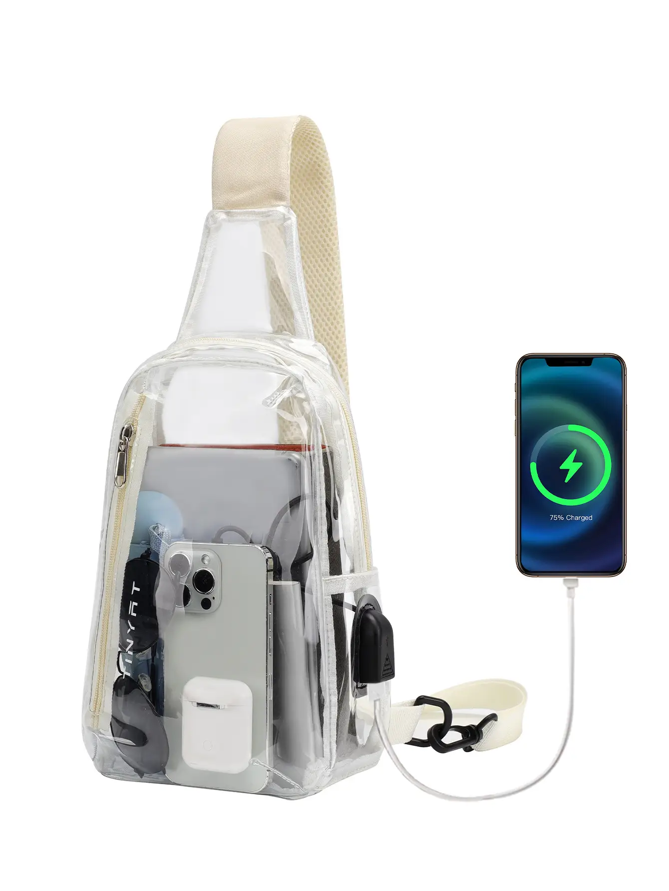 Transparent Waterproof PVC Crossbody Bag with USB Charging