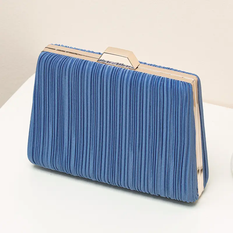 Light Blue Ruffled Gold Clutch for Women - Image 7