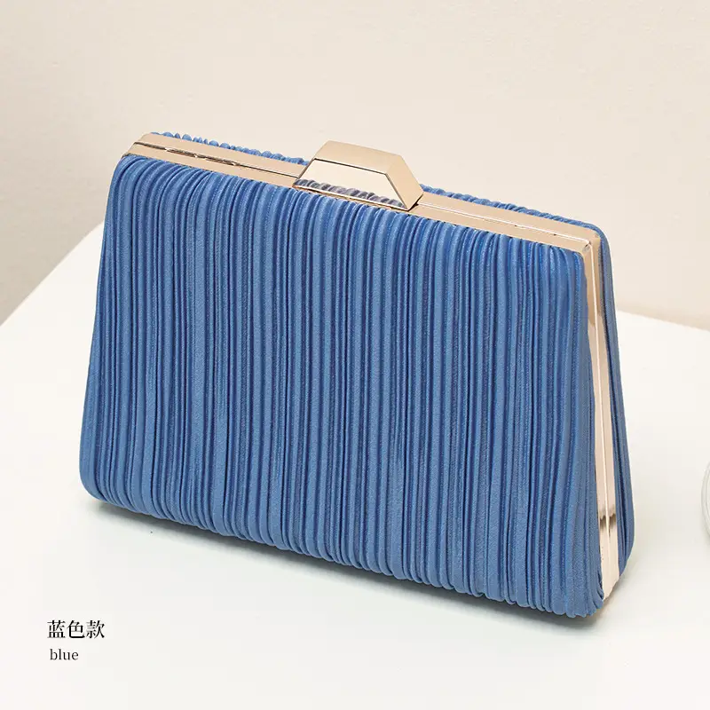 Light Blue Ruffled Gold Clutch for Women - Image 2