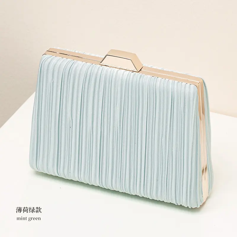Light Blue Ruffled Gold Clutch for Women - Image 4
