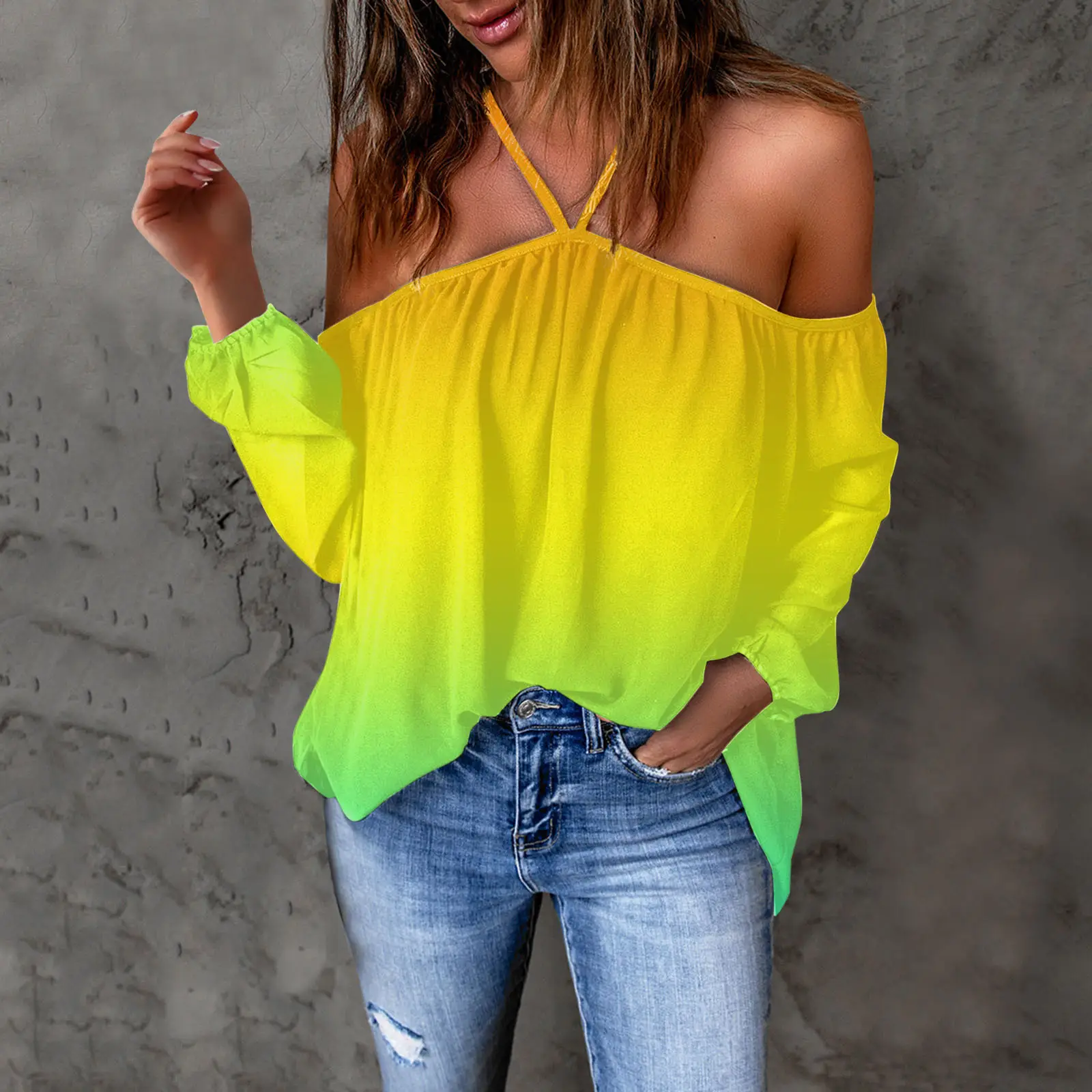 Purple Floral Halter Neck Off Shoulder Top