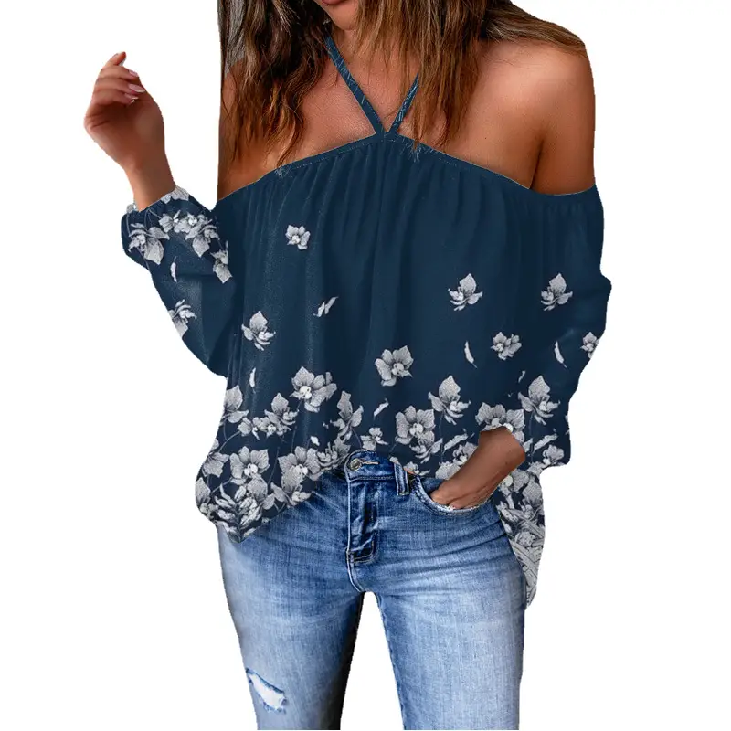 Purple Floral Halter Neck Off Shoulder Top